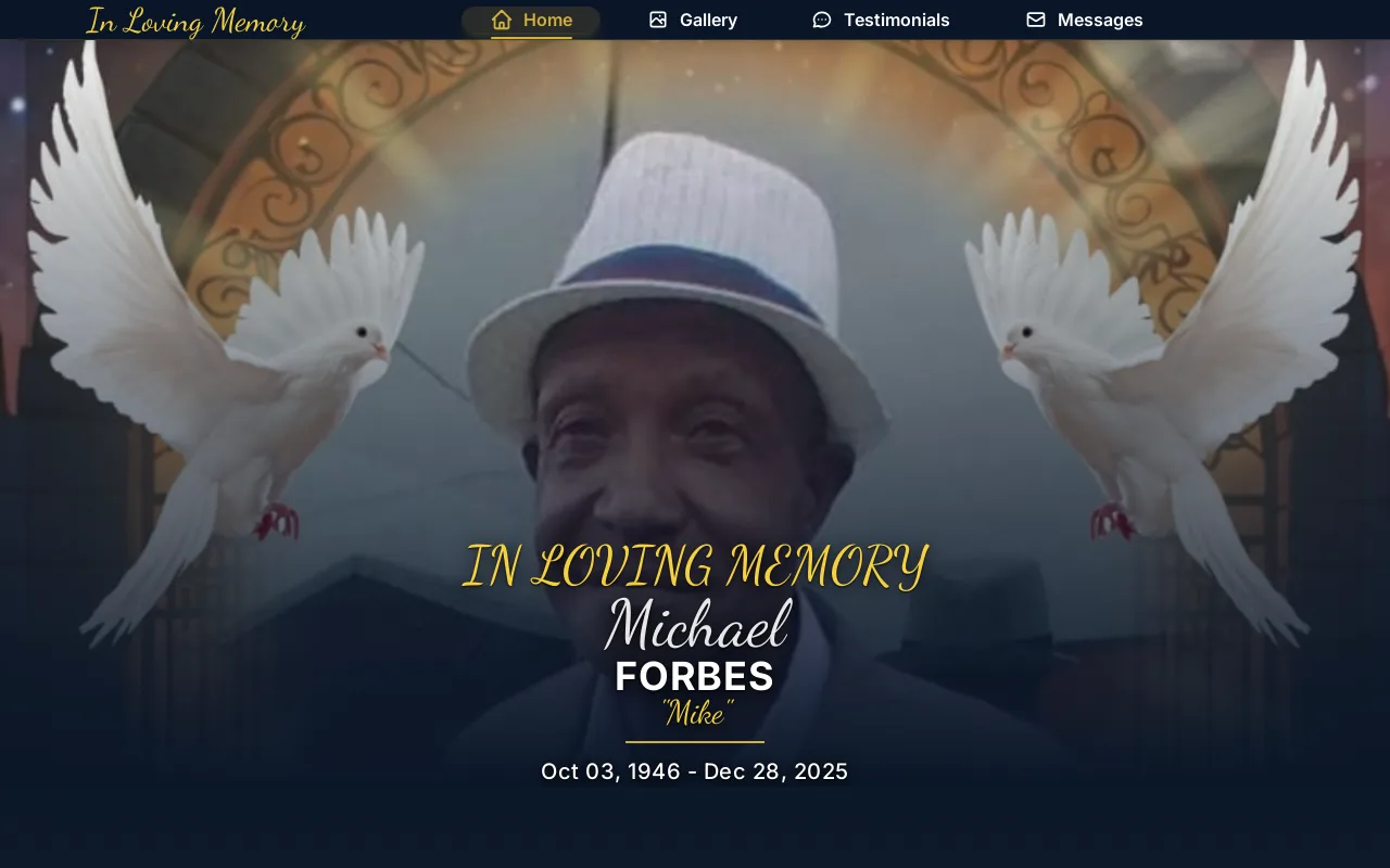Funeral memorial website template homepage